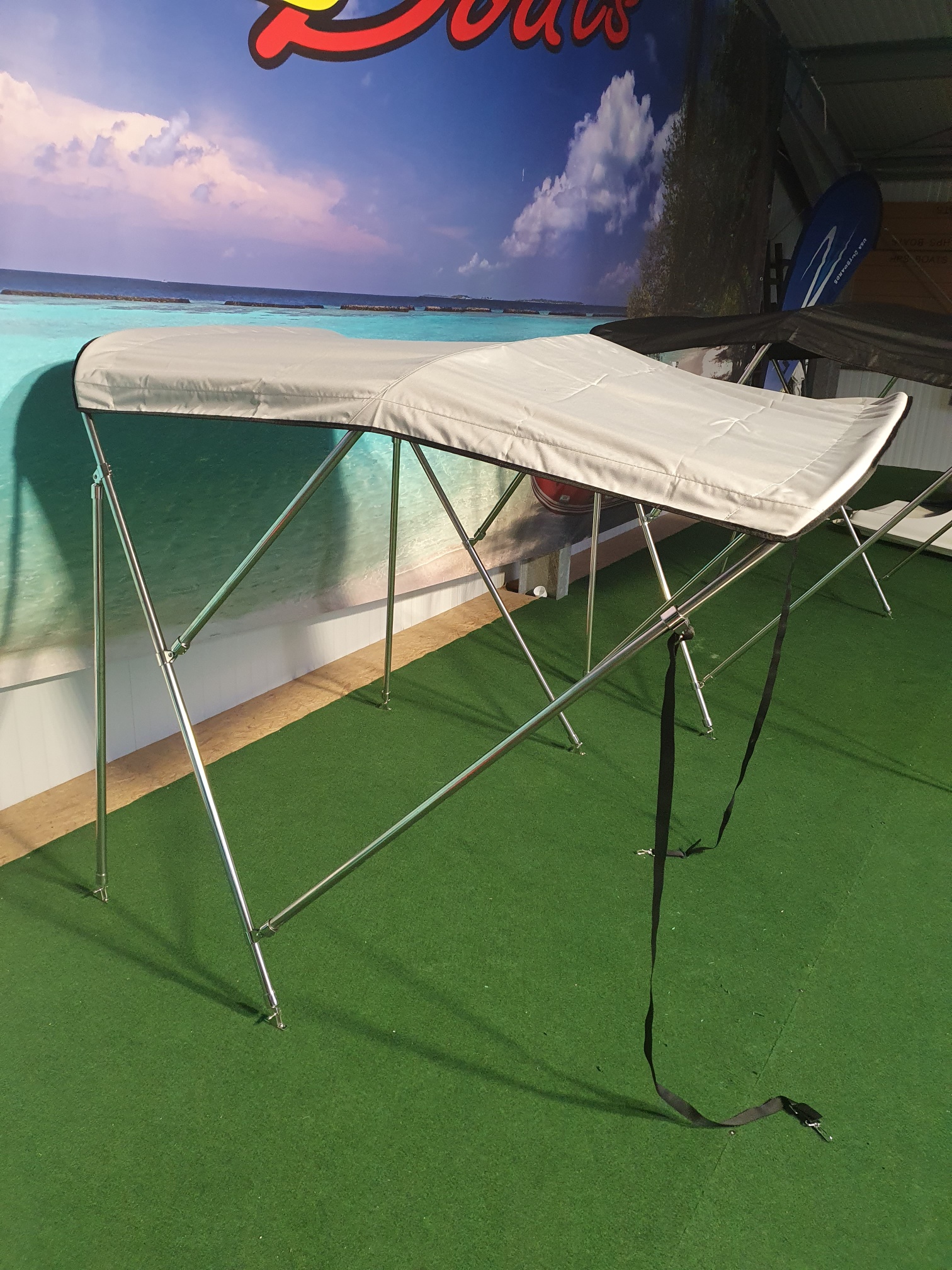 Bimini Top Breite 160m -1,70m in Edelstahl Schwarz oder Grau für GFK Boot oder Schlauchboote 