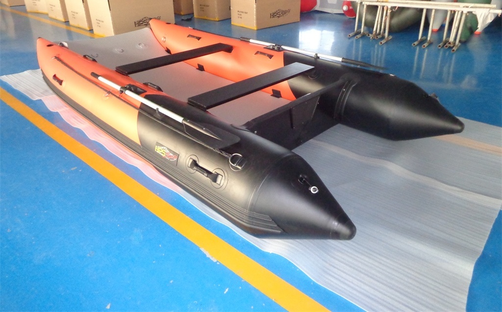 Schlauchboot HPS-Cat 420 !Vorschicht Schwarzer Luftboden! Orange/ Schwarz !Neu jetzt mit beschichteten GFK Spiegel