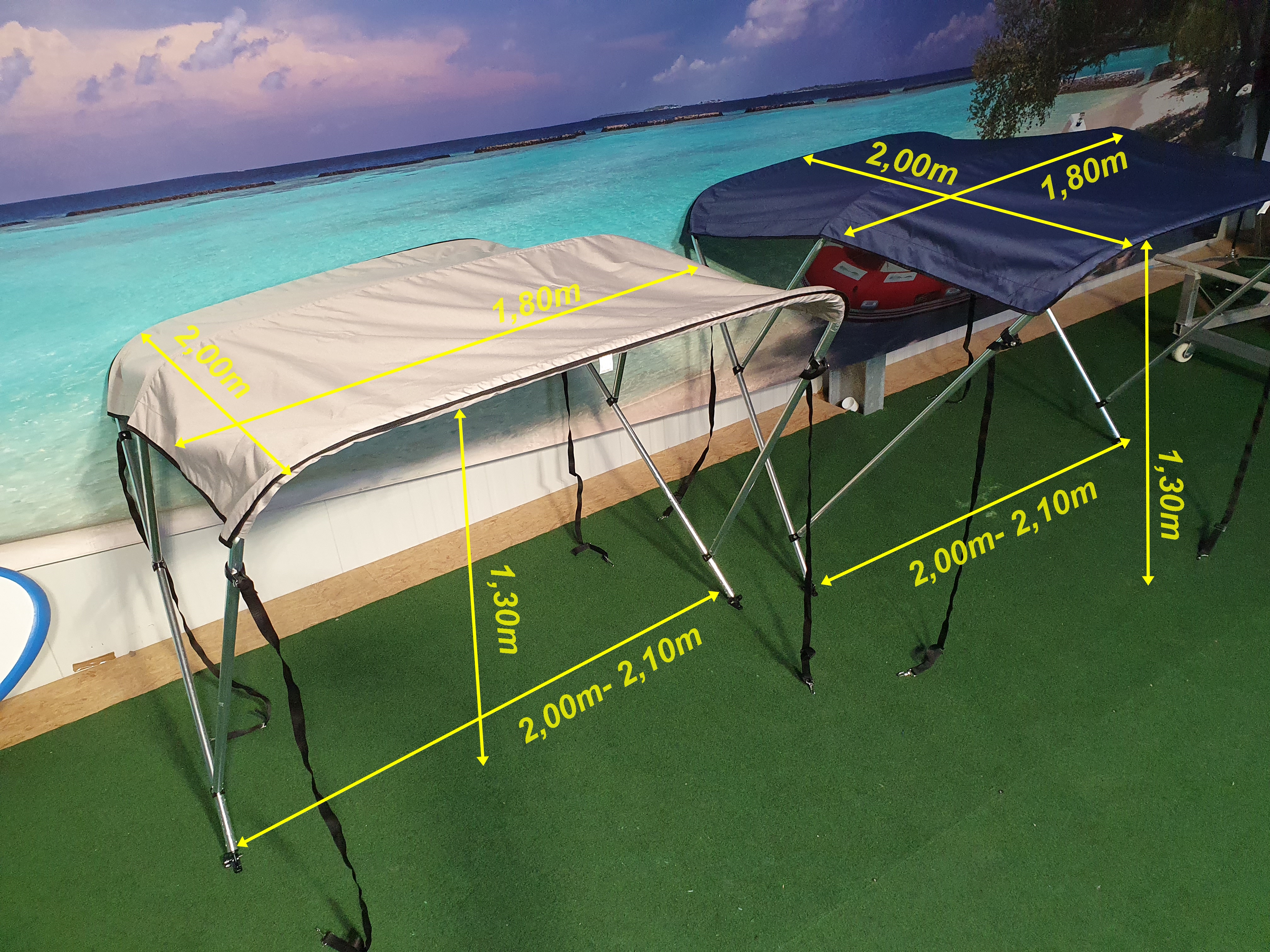 Bimini Top 1,80m -2,00mm in Grau für GFK Boot oder Schlauchboote 