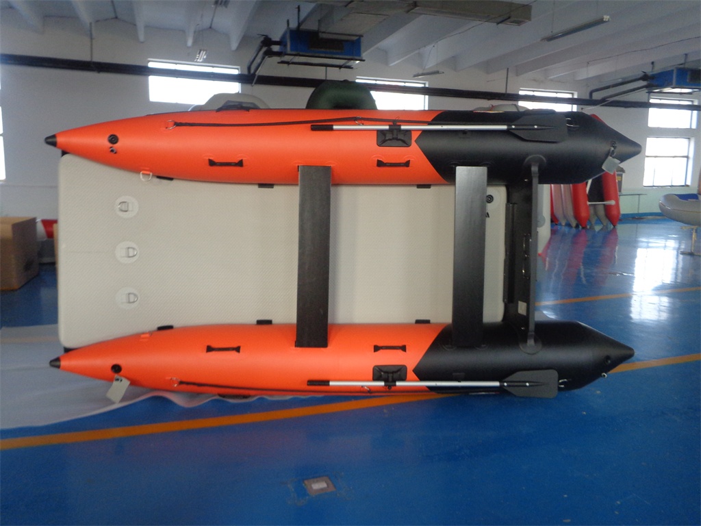 Schlauchboot HPS-Cat 420 !Vorschicht Schwarzer Luftboden! Orange/ Schwarz !Neu jetzt mit beschichteten GFK Spiegel